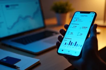 Pessoa usando aplicativo de banco digital com foco em pontos e recompensas