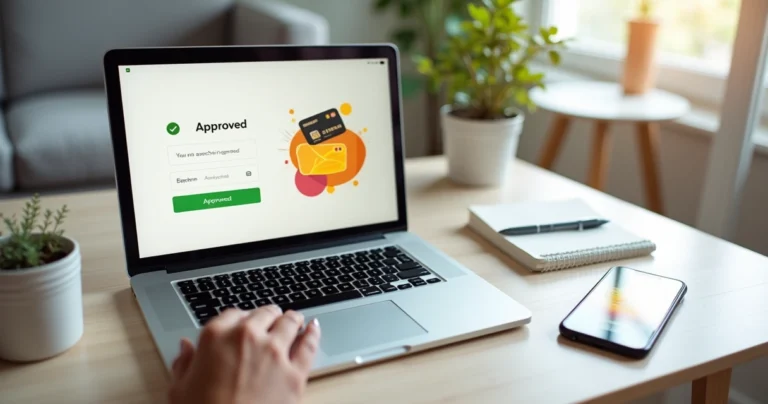 Pessoa usando aplicativo de cartão de crédito com aprovação rápida no notebook